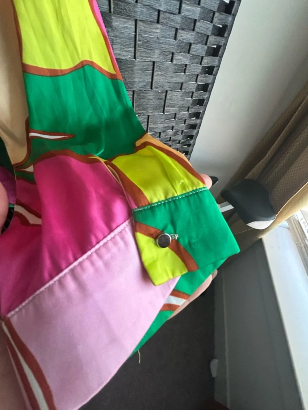 Zara Colorblock Silk Blouse - Green Pink Yellow - Picture 4 of 5